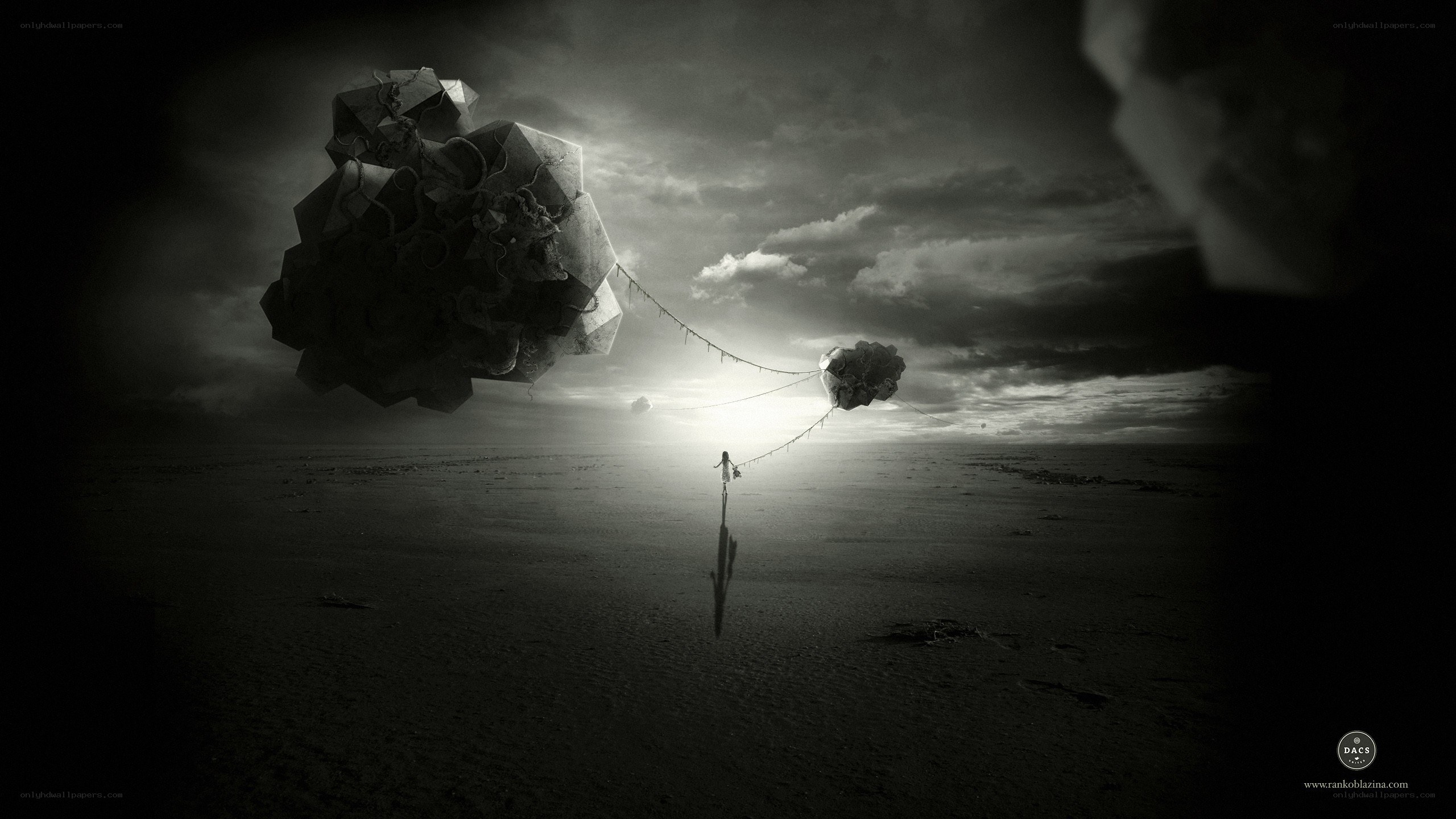 person walking with floating objects