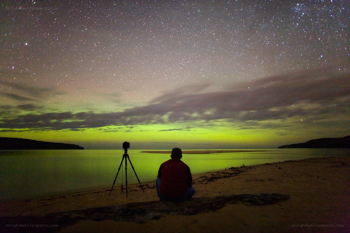 Person watching aurora at night