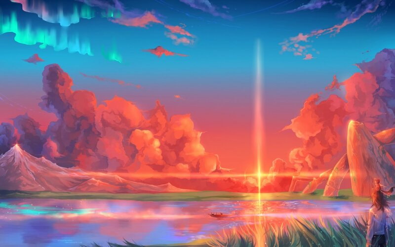 Person Watching Aurora — Blue, Serene