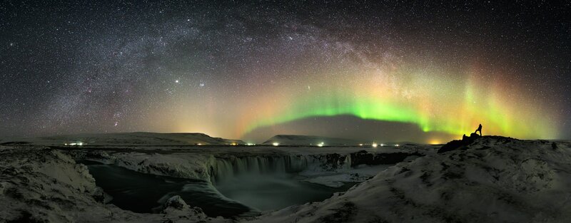 Person Watching Aurora — Green, Dramatic, Night, Photograph