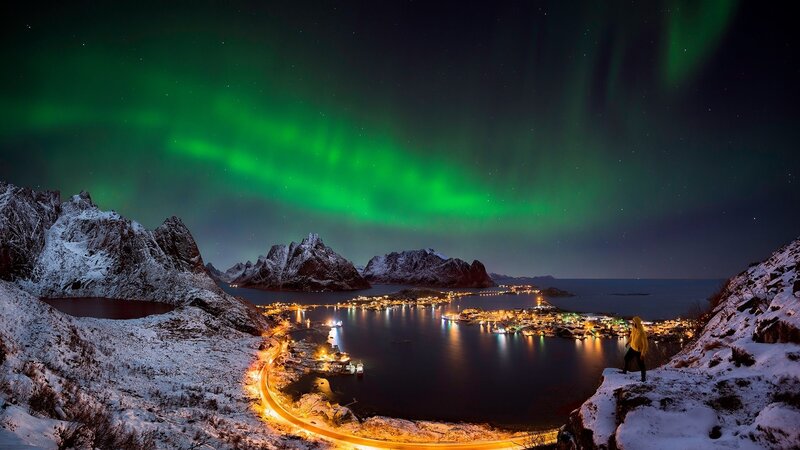 Person Watching Aurora — Green, Dramatic, Night