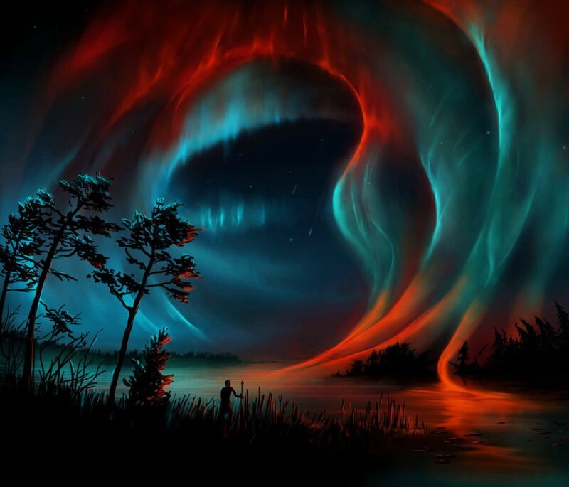 Person Watching Aurora — Red