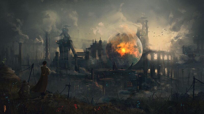 Person Watching Explosion — Gray, Dramatic