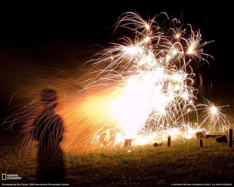Person Watching Fireworks — Black, Dramatic