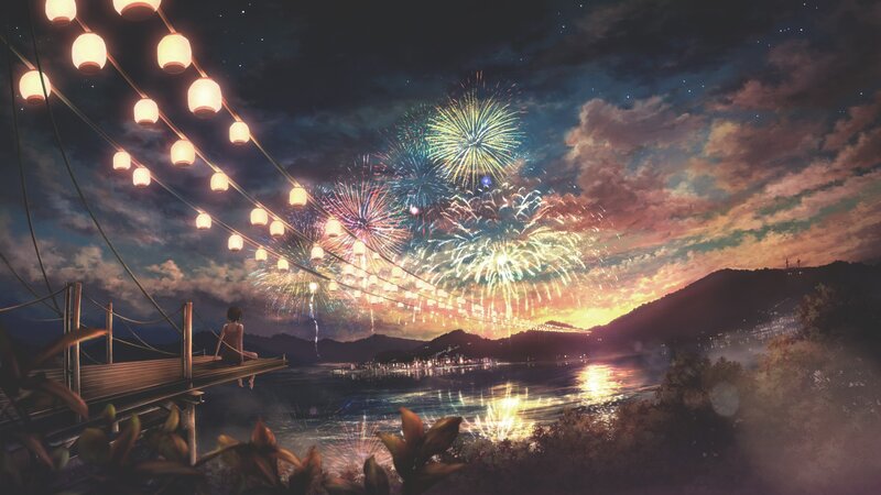 Person Watching Fireworks — Blue, Serene, Night