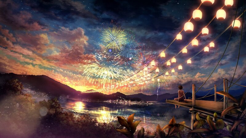 Person Watching Fireworks — Blue, Serene