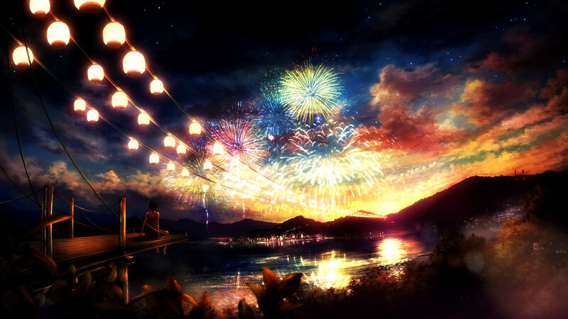 Person Watching Fireworks — Blue