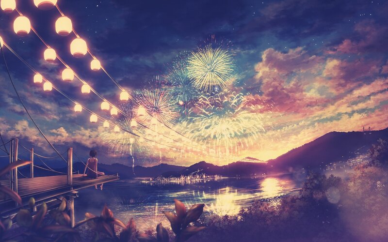 Person Watching Fireworks — Purple