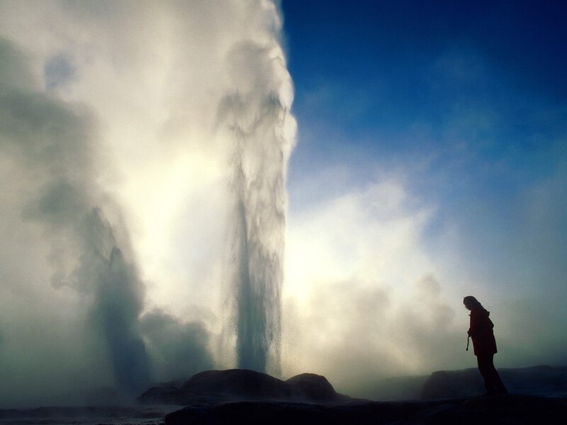 Person Watching Geyser