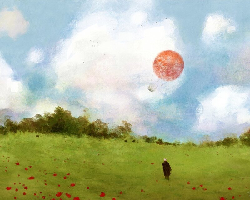 Person watching hot air balloon
