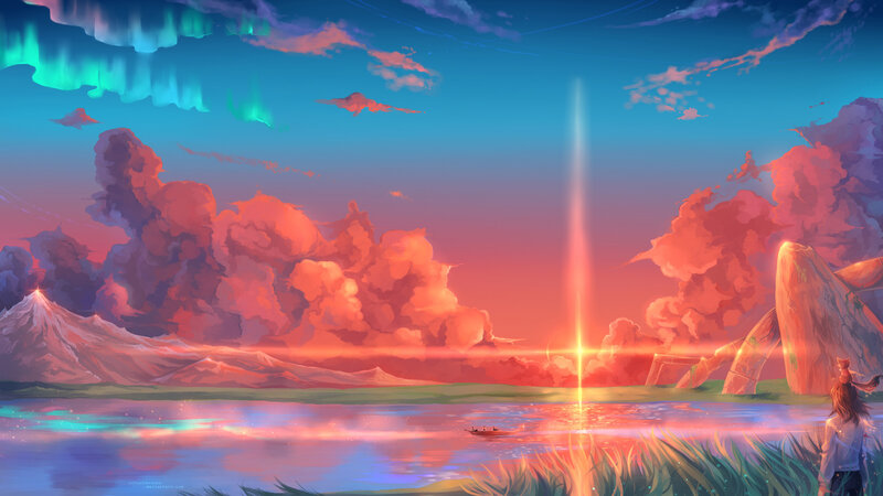 Person Watching Light Beam — Blue