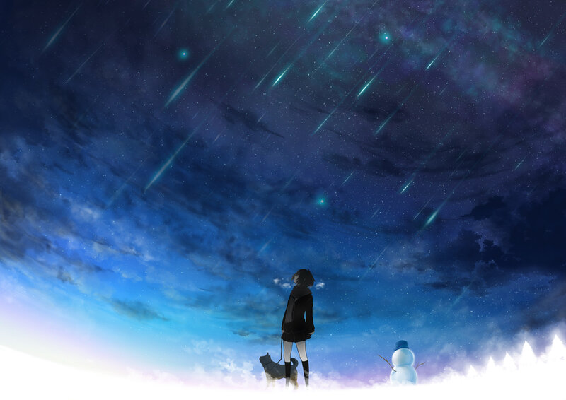 Person Watching Meteor Shower — Blue