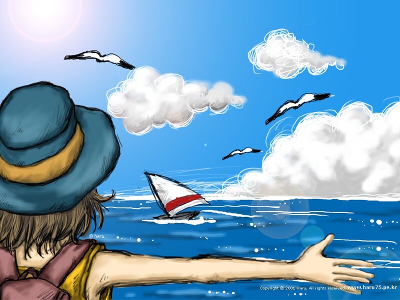 Person watching sailboat at sea