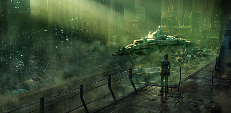 Person Watching Spaceship — Green