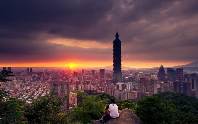 Person Watching Sunset — Orange, Dramatic