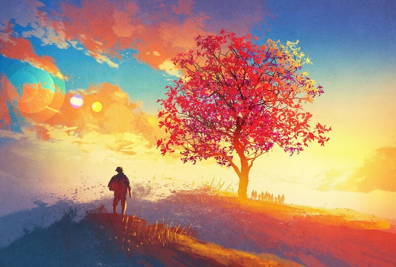 Person Watching Sunset — Red