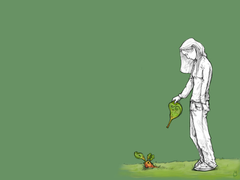 Person Watering Plant — Green