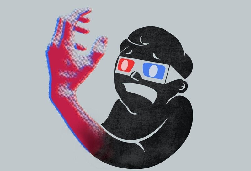 Person Wearing 3d Glasses — Black, Playful