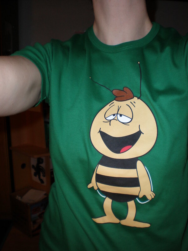 person wearing bee t-shirt