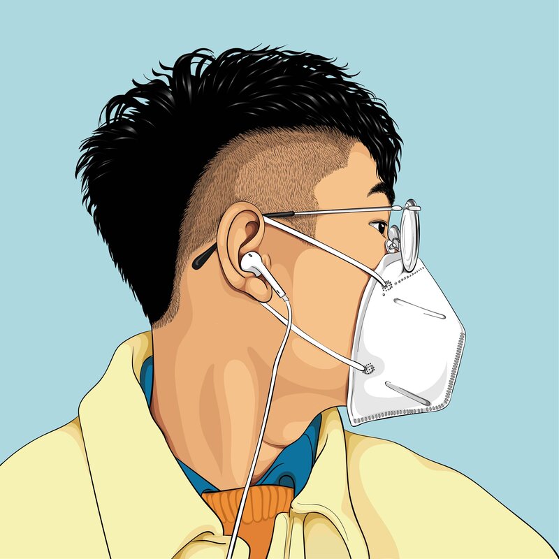 Person Wearing Face Mask — Blue