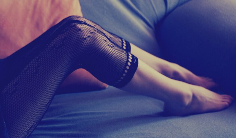 Person Wearing Fishnet Stockings — Blue