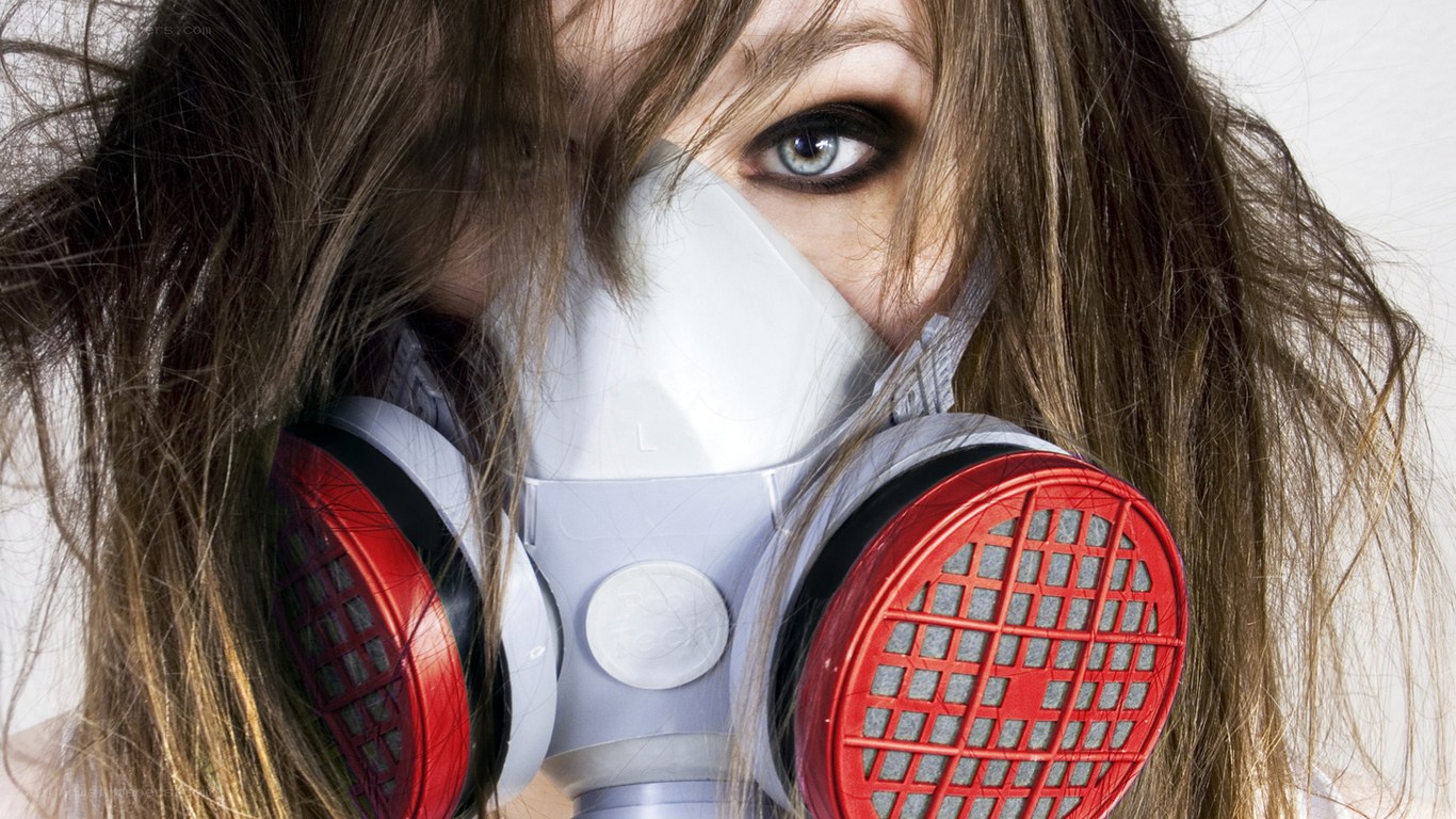 person wearing gas mask