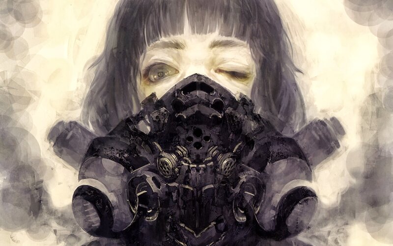 Person Wearing Gas Mask — Black, Dramatic, Digital Art