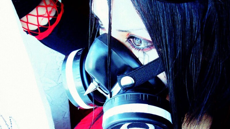 Person Wearing Gas Mask — Black, Dramatic, Photograph