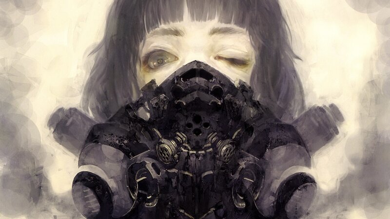 Person Wearing Gas Mask — Gray, Dramatic