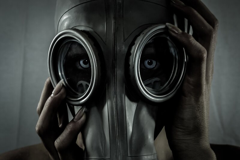 Person Wearing Gas Mask — Gray