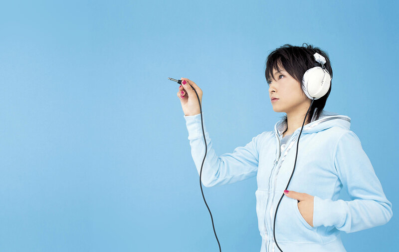 Person Wearing Headphones — Blue, Calm