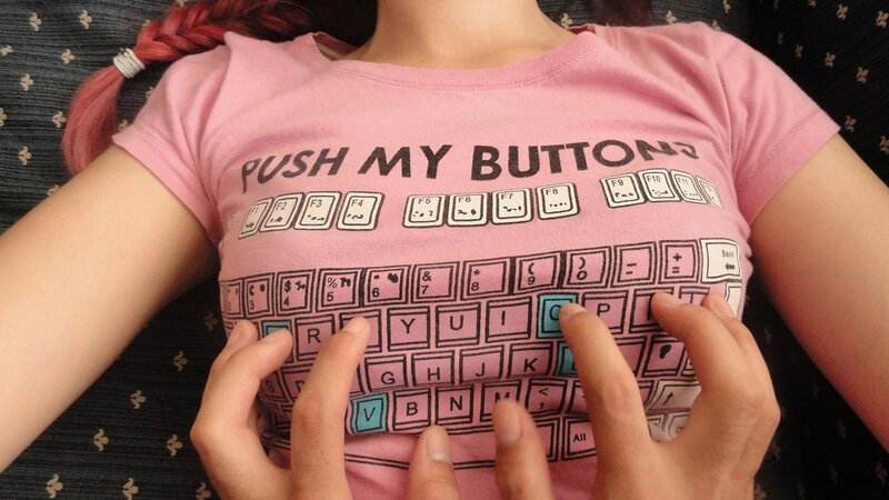person wearing keyboard t-shirt