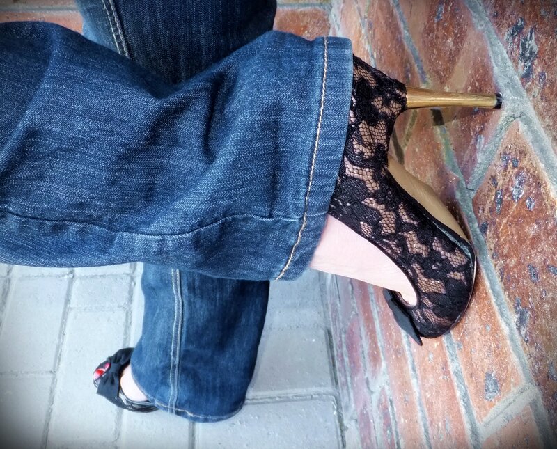 Person Wearing Lace Heels