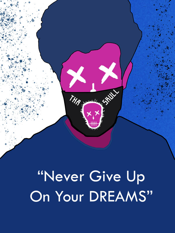Person Wearing Mask — Blue, Dramatic