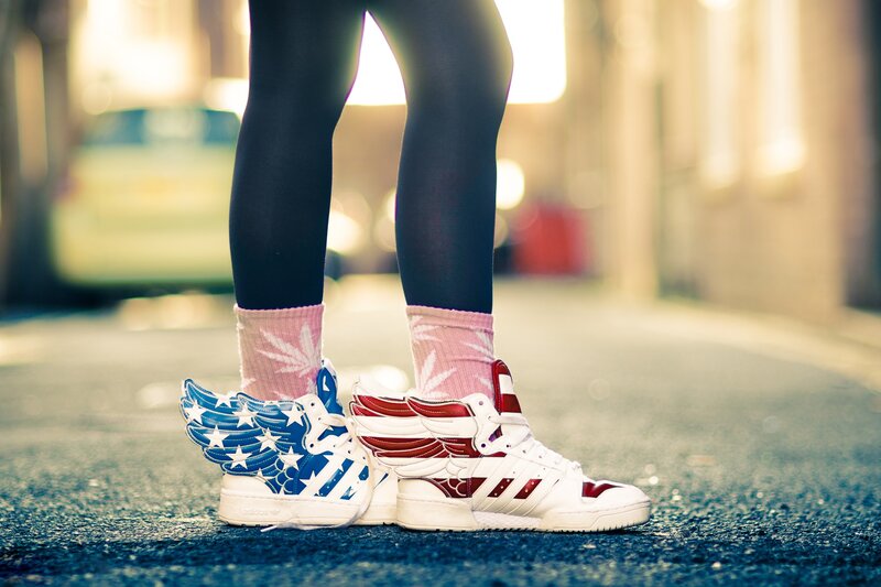 person wearing patriotic sneakers