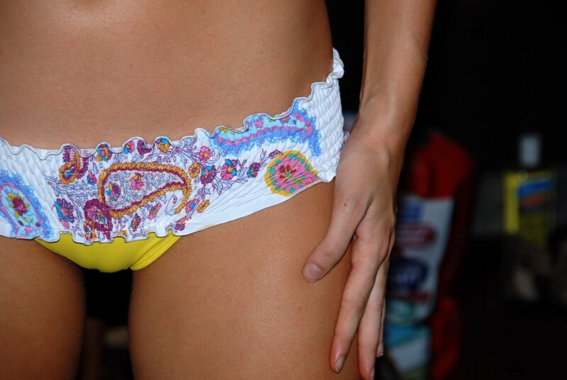 person wearing patterned bikini