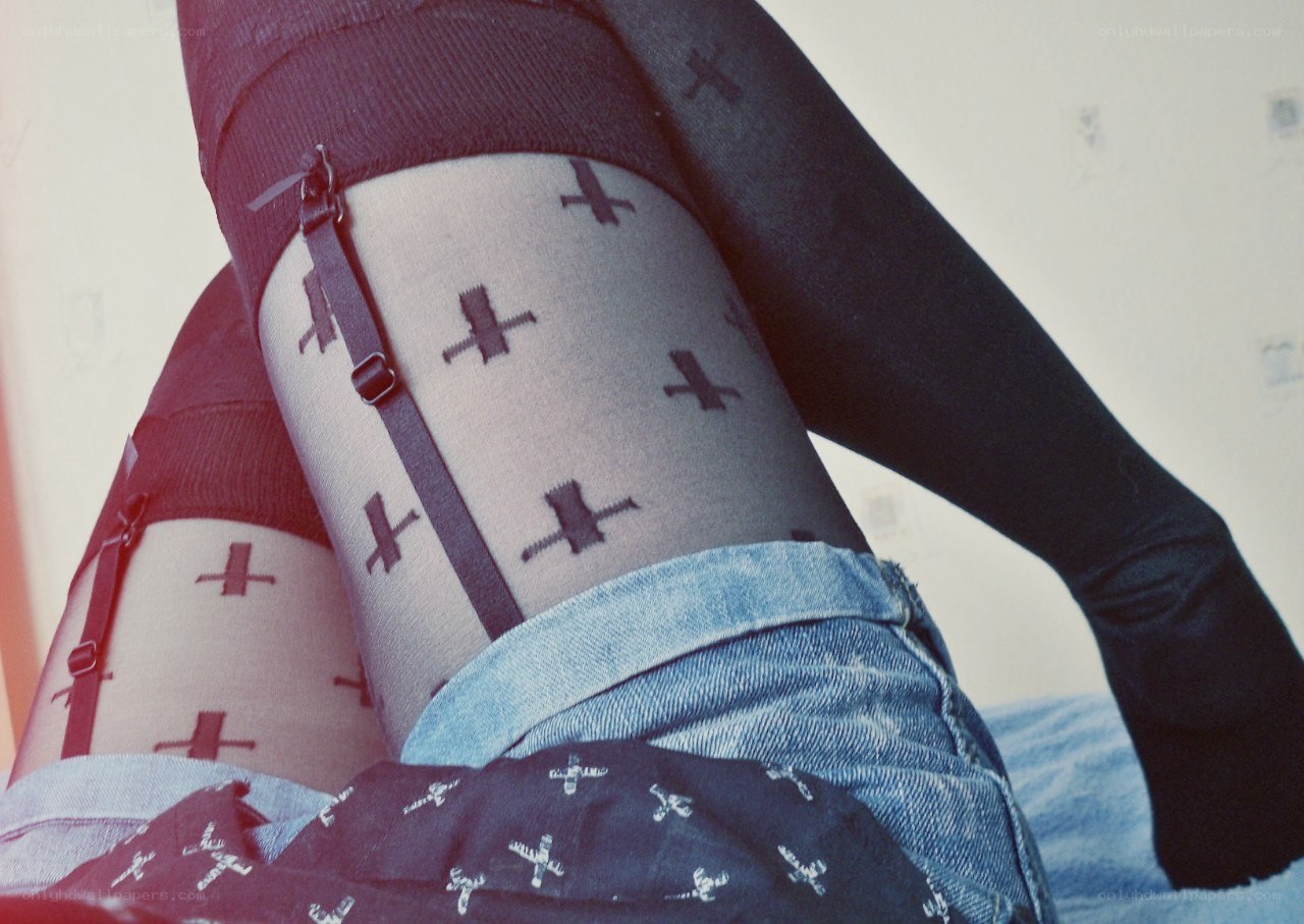 person wearing patterned tights