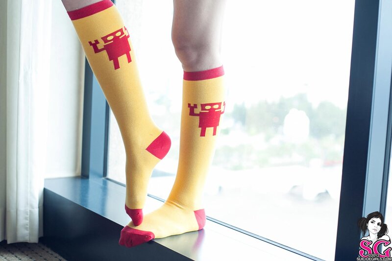 person wearing robot socks