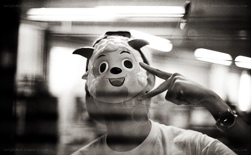 person wearing sheep mask