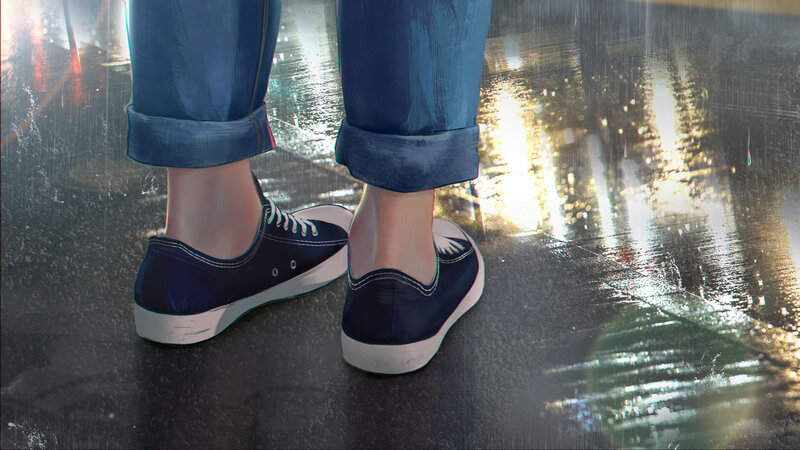 Person Wearing Sneakers — Blue