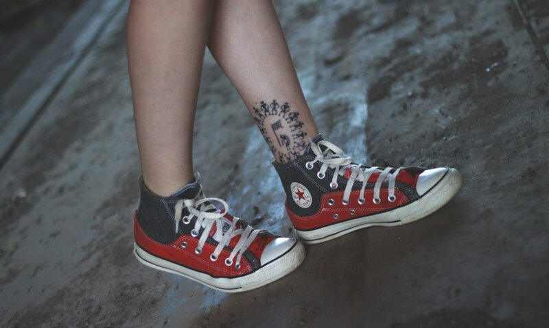 Person Wearing Sneakers — Red, Neutral