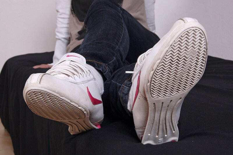Person Wearing Sneakers — White