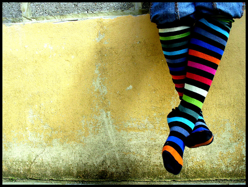 Person Wearing Striped Socks — Yellow