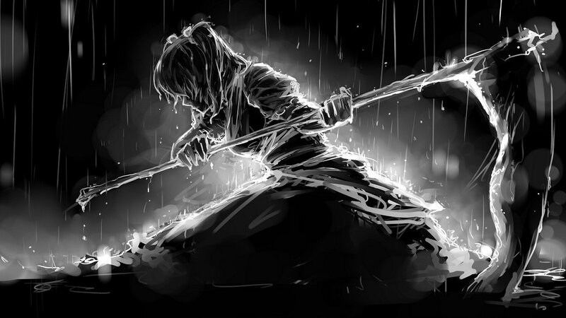 Person Wielding a Sword — Black