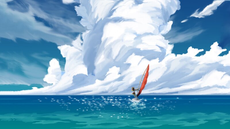Person Windsurfing — Blue, Serene