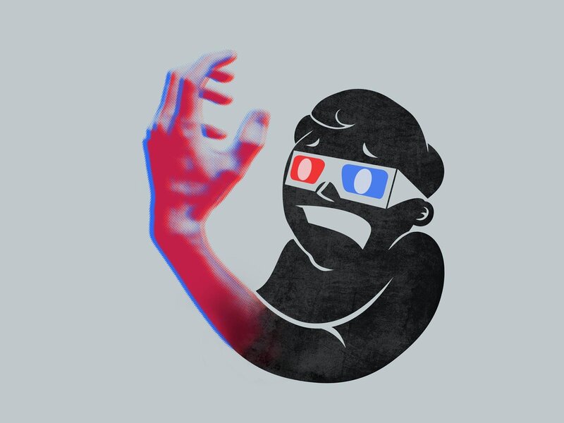 person with 3d glasses and hand