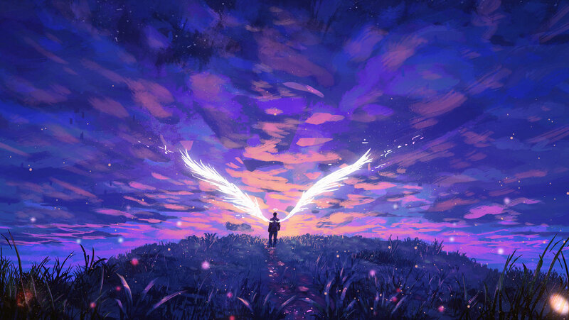 Person with Angel Wings — Purple, Dramatic