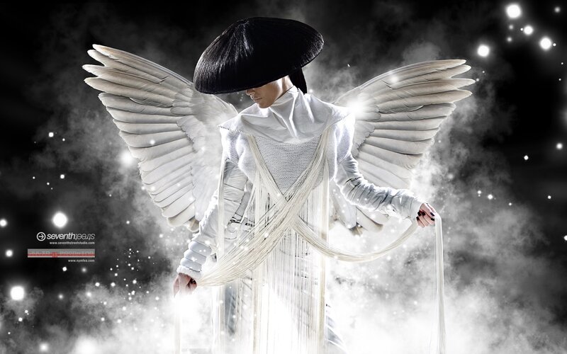 Person with Angel Wings — White, Dramatic, Digital Art, Hat