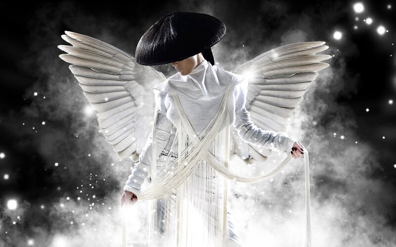 Person with Angel Wings — White, Dramatic, Night, Digital Art, Hat
