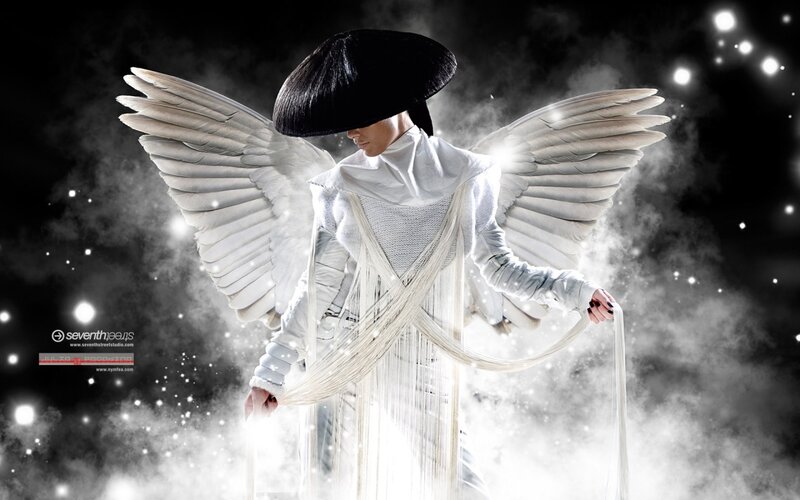 Person with Angel Wings — White, Dramatic, Night, Digital Art